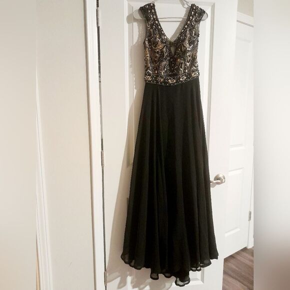 2 Cute Dresses & Skirts - Black & Gold beaded dress
